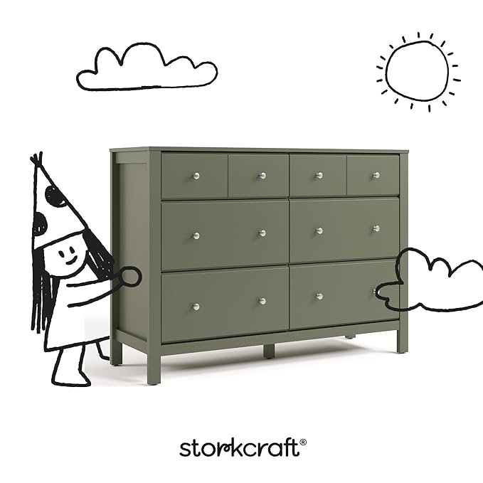 Storkcraft Horizon 6 Drawer Dresser (Olive) – GREENGUARD Gold Certified Dresser for Nursery & Kids’ Room, Modern Storage with Interlocking Drawer System