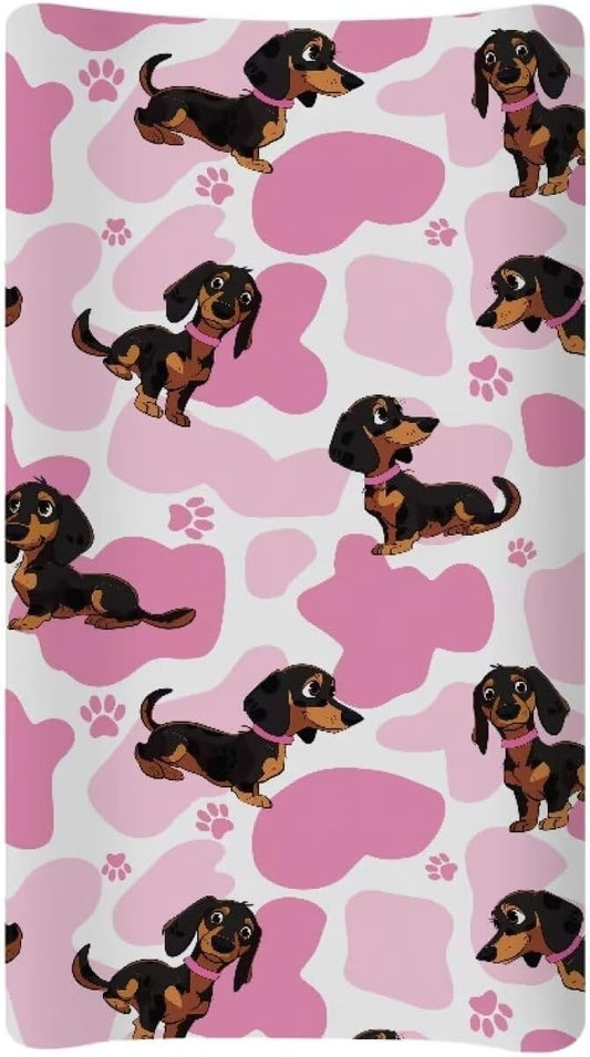 Pink Heart Dog Change Pad Covers Stain Resistant Baby Diaper Change Table Covers Universal for Most Change Pad Machine Washable