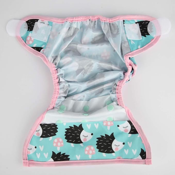 Baby Cloth Diaper Cover Nappy Hook and Loop Double Gusset for Girls (Hedgehogs) One Size