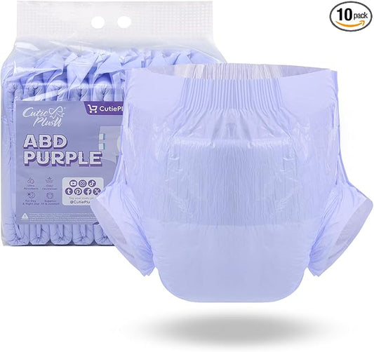 CutiePlusU Disposable Adult Diaper Heavy Absorption Dry Surface All Night- Purple 10 Pieces (Medium 28"-38")