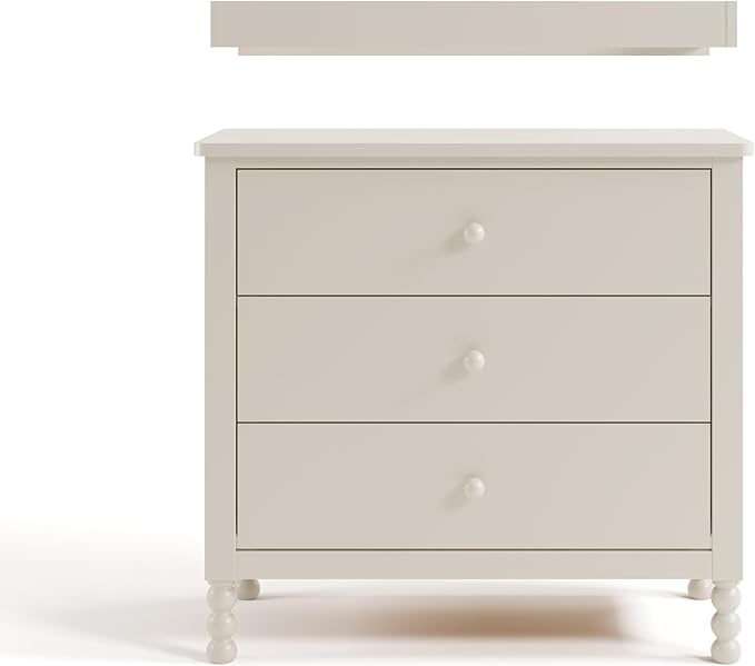 Storkcraft Rio 3 Drawer Chest with Changing Topper (Frosted Oat) – GREENGUARD Gold Certified, Premium Wood Dresser for Baby & Kids Bedroom, Safety Interlocking Drawers, Pre-Installed Tracks
