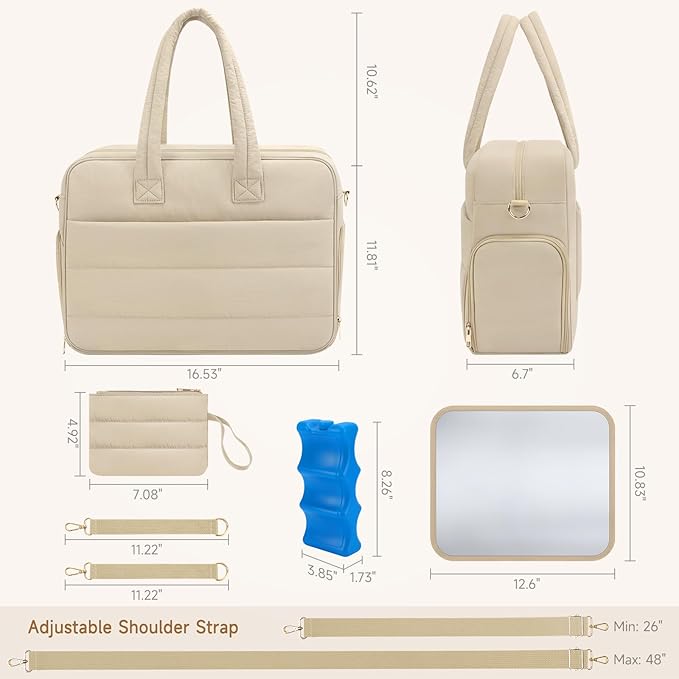 Breast Pump Bag with Insulated Breast Milk Cooler Pocket, Fits Spectra S1/S2 & Most Pumps, Water‑Resistant Work & Travel Tote with 15.6" Laptop Sleeve, Stroller Straps, Luggage Sleeve & Ice Pack,Camel