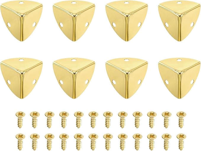 uxcell 8 Pcs Decorative Box Corner Cover, 23mm Metal Edge Guard, Furniture Corner Edges Protector with Screws, Light Gold