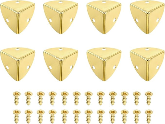 uxcell 8 Pcs Decorative Box Corner Cover, 23mm Metal Edge Guard, Furniture Corner Edges Protector with Screws, Light Gold