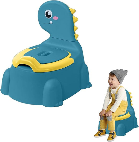 Potty Training Toilet | Dinosaur Seat Toddler Chair Portable for Kids with Non-slip Rubber Mat Backrest Boys Girls Blue