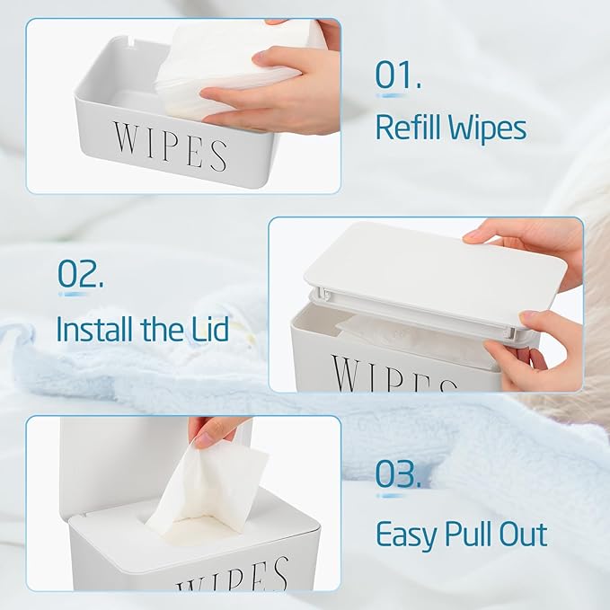 4 Pack Baby Wipes Dispenser Refillable Wipe Holder with Lid Toilet Wipes Container for Bathroom Tissue Paper Storage Box for Home Office (White)