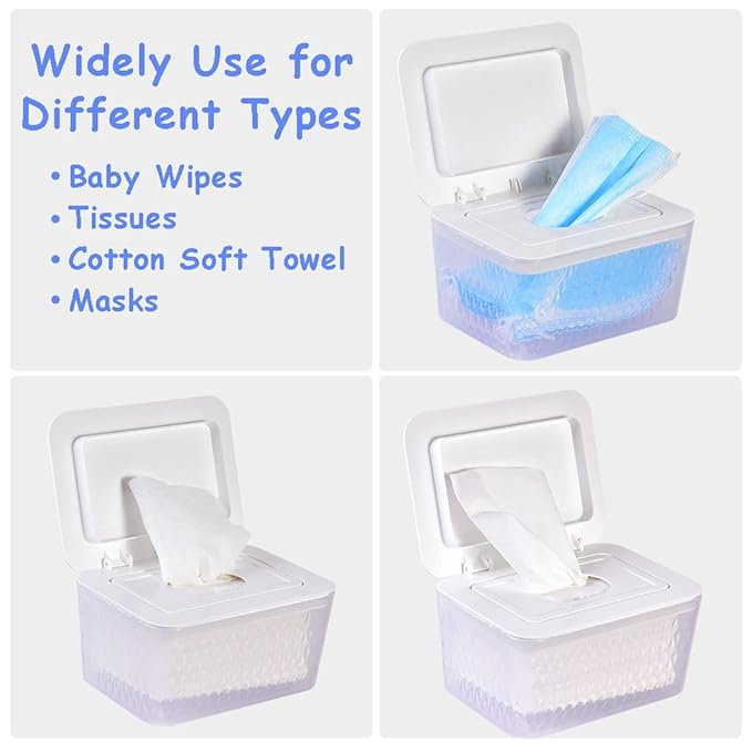 Wipes Dispenser & Pouch/Tissue Bag, Wipes/Tissue Case with Moisture Seal & Non-Slip Feet, Dustproof Container (2WH+2Panda)