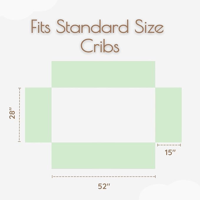 Green Crib Skirt Neutral, Baby Crib Skirt Boy Girl, 52"x28" with 15" Drop Bedskirt, Cotton Bed Skirt, OEKO TEX Certified Cribs Dust Ruffle, Cribs Accessories Boy Girl (Green Bedskirt)