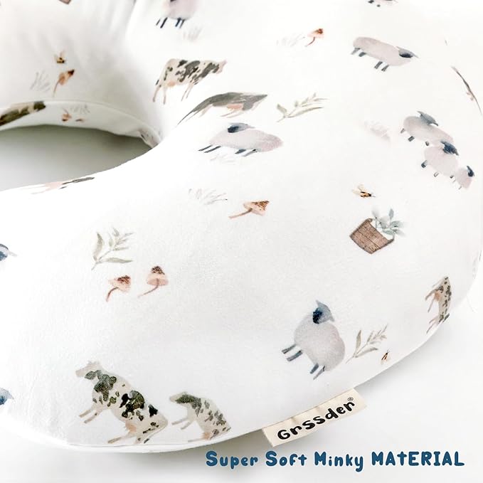 GRSSDER Nursing Pillow Cover, Stretchy Soft Minky Fabric Covers, Fit Most Nursing Support Pillows for Breastfeeding, Comfortable Safe Pillow Cover, Farm Animals