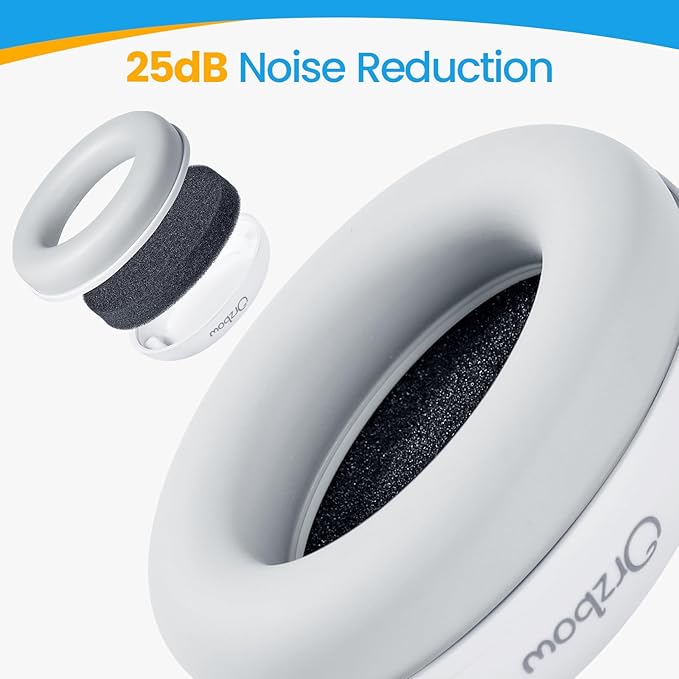 Orzbow 2-in-1 Baby Ear Muffs Noise Protection, Noise Cancelling Headphones for Babies up to 48 Months, Adjustable Infant Ear Protection with Non-Slip Band for Airplane Travel Sleep, White