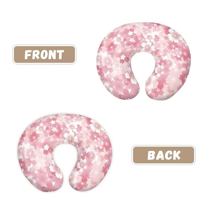 Cherry Blossom Nursing Pillow Cover for Breastfeeding, Fits Standard Nursing Pillow, Removable Cotton Cover, Pink