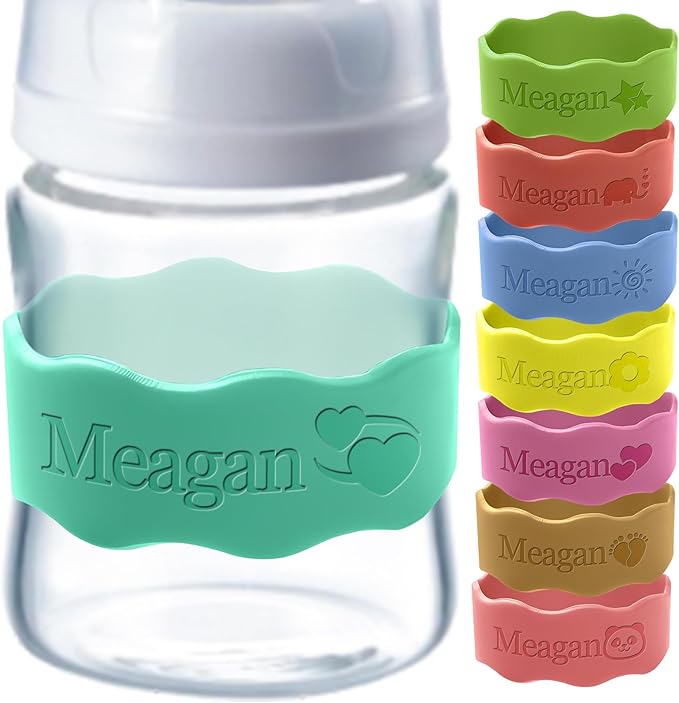 Bottle Labels for Daycare Reusable Custom Breast Milk Waterproof Silicone Cup Label Engraved Name Bands Logo Personalized Gifts-Turquoise