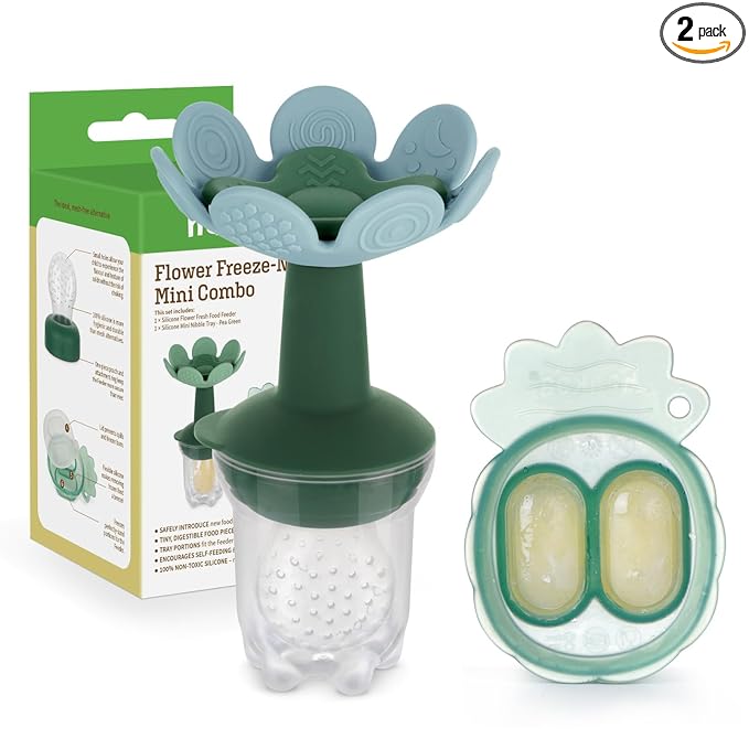 Haakaa Flower Baby Fresh Fruit Food Feeder with Mini Freezer Nibble Tray, Breastmilk Popsicle Mold for Baby Cooling Relief, Food Grade Silicone Baby Mesh Feeder for Infants 4M+ (SkyBlue)