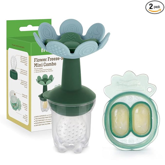 Haakaa Flower Baby Fresh Fruit Food Feeder with Mini Freezer Nibble Tray, Breastmilk Popsicle Mold for Baby Cooling Relief, Food Grade Silicone Baby Mesh Feeder for Infants 4M+ (SkyBlue)