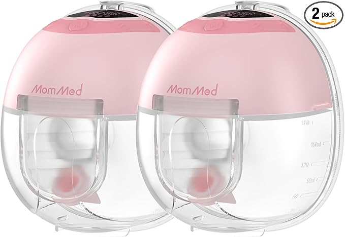 MomMed S33 Wearable Breast Pump, Ultra-Quiet in-Bra Pump for Work & Night, One-Tap Pause, Night Light, Leakproof, 4 Modes 9 Levels, 17/19/21mm Inserts (Pink, Double Standard Set)