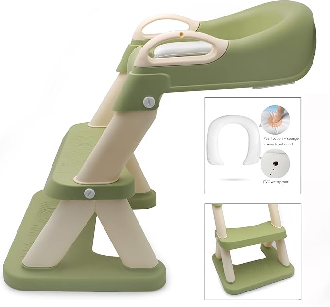 XKMT- Green Toddler Potty Training Seat Ladder Wider Step Toilet Chair Infant Kid Bathroom Trainer
