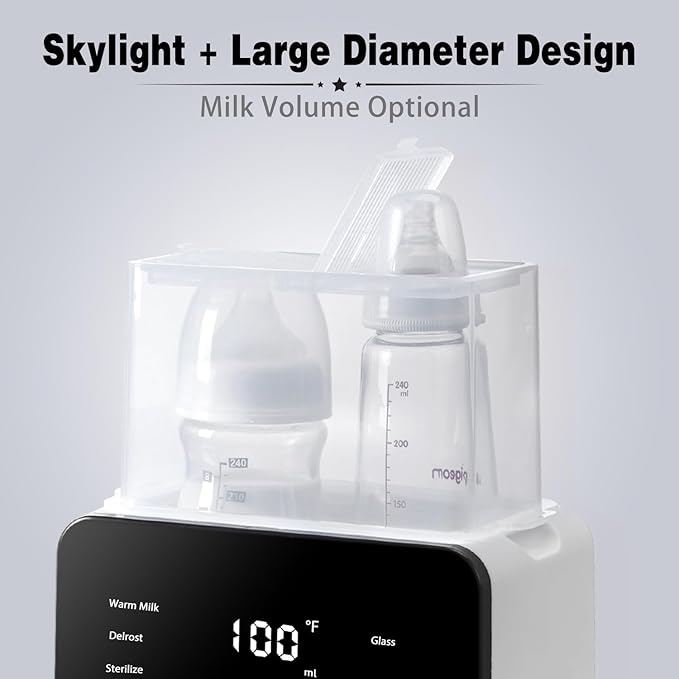 Losbenco Double Bottle Warmer and Steri-lizer, 8-in-1 Fast Baby Milk Warmer with Timer for Breastmilk or Formula, Multifunctional Bottle Warmer with Food Heater Defro