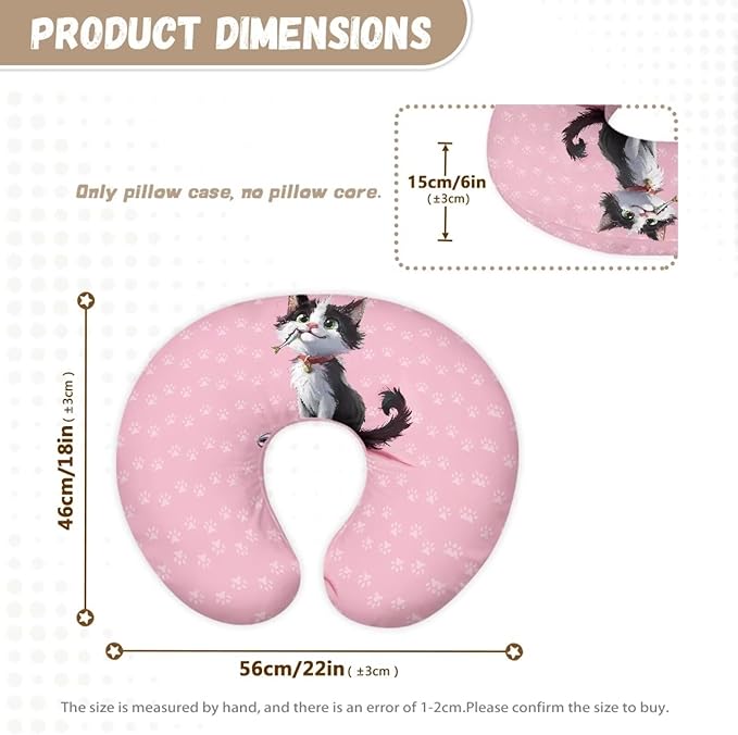 Pink Cat Nursing Pillow Cover for Newborn U-Shaped Nursing Slipcover Breastfeeding Pillow Case Hidden Zipper Design Soft and Skin-Friendly