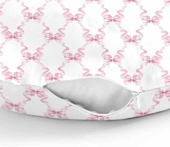 Pink Bows Ribbon Nursing Pillow Covers for Girl Pastel Baby Pink Ribbons Nursery Feeding Pillowcase for Breastfeeding Pillows Watercolor Bows Girly Soft Stretchy Removable Cover for Newborn Infant