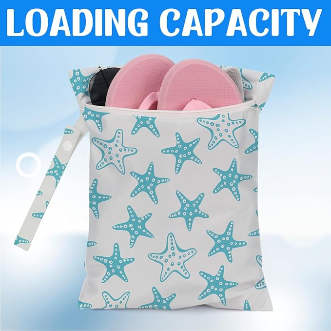 Wet Dry Wet Bag for Swimsuit Towel Baby Travel Cloth Diapers Beach Gym Toiletries Makeup Storage Bag Summer Vacation Essential Holiday Beach Ocean Starfish