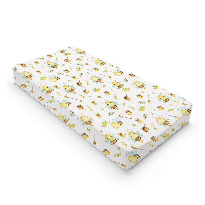 Cartoon Bees Boho Leaves Honey Changing Pad Covers for Baby Boy Girl 32''x16'' Bees Retro Floral Fitted Changing Pad Sheets Bees Comfort Soft Breathable Baby Diaper Changing Table Mats