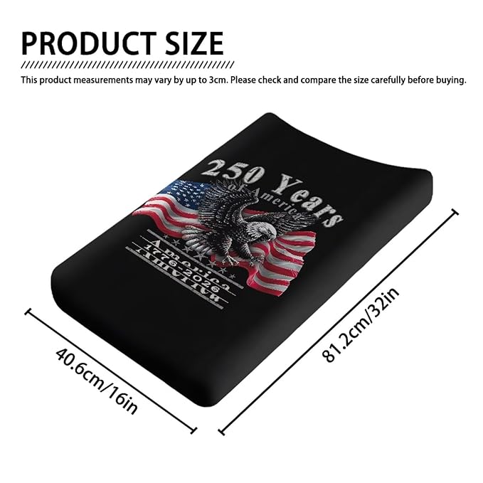 250 Anniversary USA Flag Changing Table Pad Cover Black Changing Pad Covers American Flag Changing Pad Cover Breathbale Portable 32''*16''Changing Pads Nursery Decor
