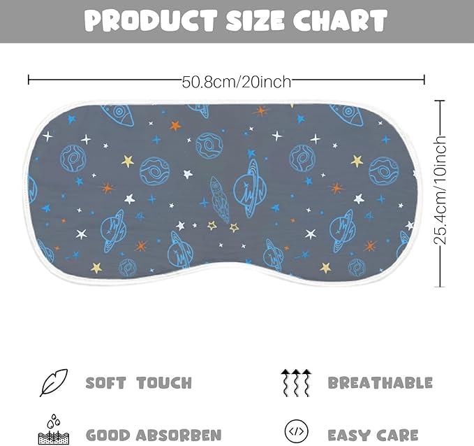 6 Pack Baby Burp Cloths for Boys Girls, Soft Cotton, Space Rocket Theme Design, Super Absorbent Baby Burping Cloths for Newborns, Machine Washable and Reusable Baby Spit-Up Cloths