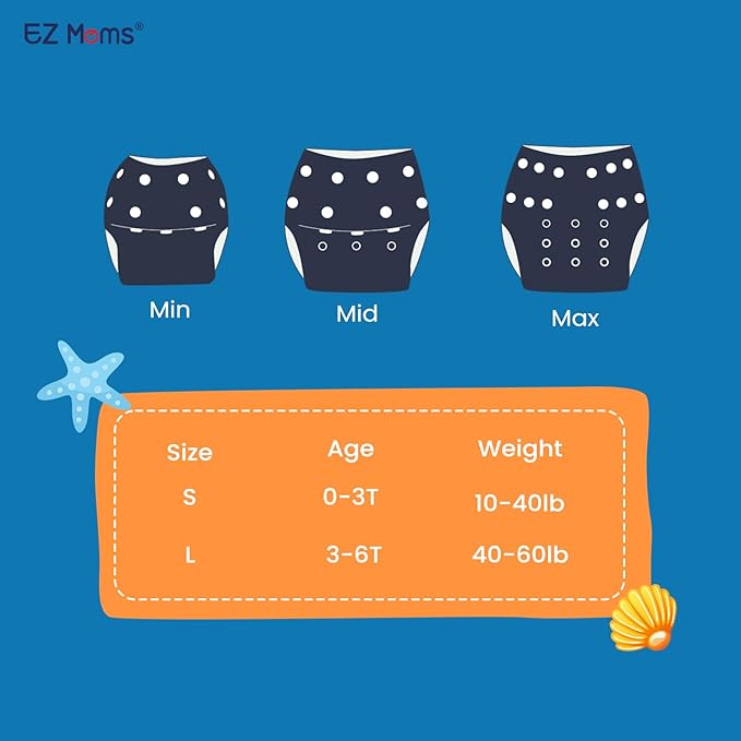 EZ Moms Baby Swim Diapers Reusable 2Pcs Large Size Snap Adjustable Washable One Size Toddler Swim Diaper with a Shammy Towel for Baby Boy Water Diaper Waterproof Swimming Diapers for Swimming Lessons