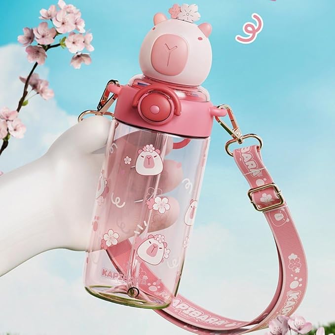 Kawaii Capybara Water Bottle Tritan Bottles Water Cup Kids Portable Kapibara Drinks Bottle for School/Cycling/Running