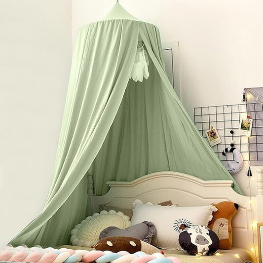 Bunnikins & Clover Bed Canopy for Girls Boys Bedroom Decor, Round Dome Mosquito Net for Baby Crib, Nook Castle Game Tent Nursery Decoration for Child, Play or Reading (Pea Green)