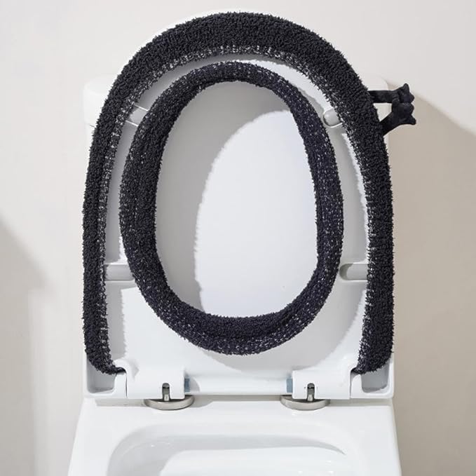 Soft Toilet Seat Washable And Comfortable Plush Toilet Seat Cover Pads, Reusable Thicker Warmer Cover Pads With Handle (Black)