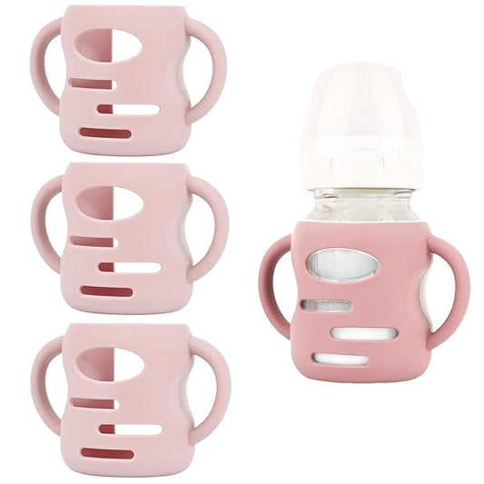 3 Pack Silicone Sleeves Compatible with Dr Brown Wide-Neck Glass Baby Bottles 5 OZ, Anti Breakage Silicone Handles Compatible with Dr. Brown's Glass Bottles for Babies (Pink, 5 OZ)