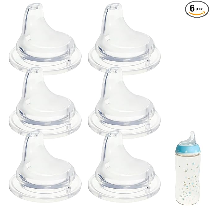 6 Pack Replacement Silicone Spout Compatible with NUK Active and Learner Cups, Clear Silicone Dishwasher Safe No Spill BPA Free Nipple Replacement Spouts