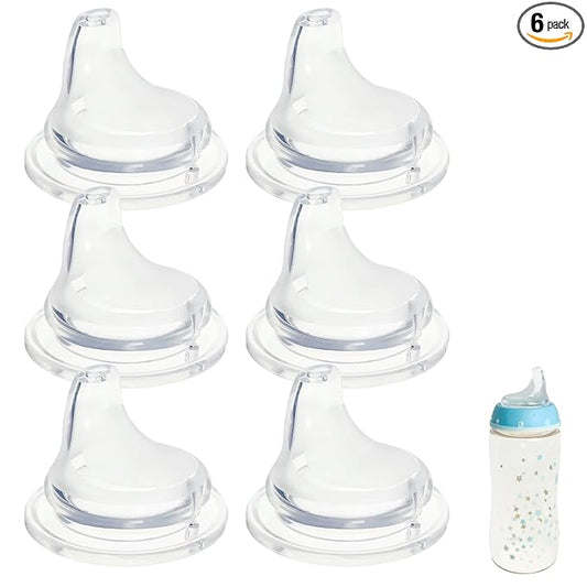 6 Pack Replacement Silicone Spout Compatible with NUK Active and Learner Cups, Clear Silicone Dishwasher Safe No Spill BPA Free Nipple Replacement Spouts