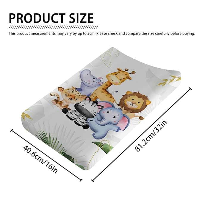 Changing Pad Covers Jungle Safari Animals Tropical Leaves Diaper Changing Table Cover Sheets for Boys Girls Ultra Soft Breathable Stretchy Snug Fitted Changing Table Pad Cover 32''x16''