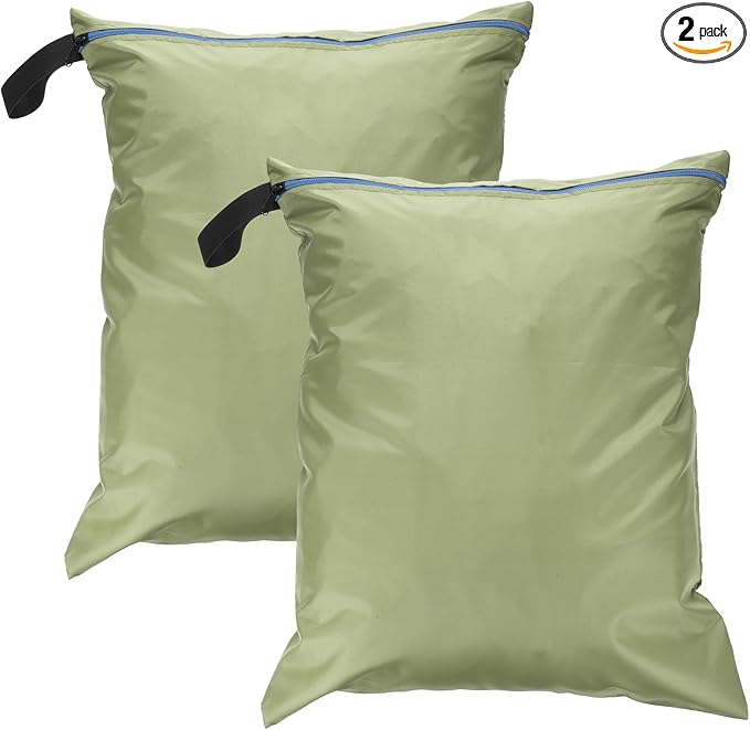 uxcell 2 Pcs Wet Dry Bags, 16" x 20" Waterproof Travel Bags with Two Zippered Pockets, Gym Bag for Beach Pool Swim Suit and Wet Clothes Light Green