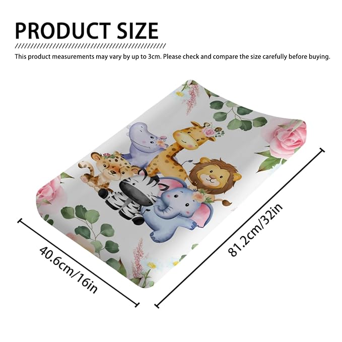 Changing Pad Cover Jungle Safari Animals Tropical Leaves Flowers Baby Change Table Pad Cover for Boys Girls Cute Animals Soft Stretchy Snug Fitted Baby Diaper Changing Sheets Cover 32''x16''
