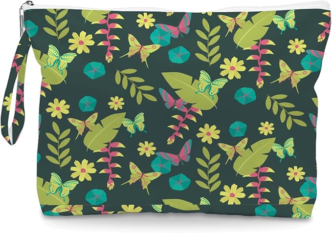 Wet Dry Bag, Wet Bag for Swimsuit, Diaper Sunscreen Large Zipper Pouch Waterproof Pouch, Beach Bags for Women, Gifts for Ladies Girls Friends Colleagues and Sisters, Floral and Butterfly Patterns