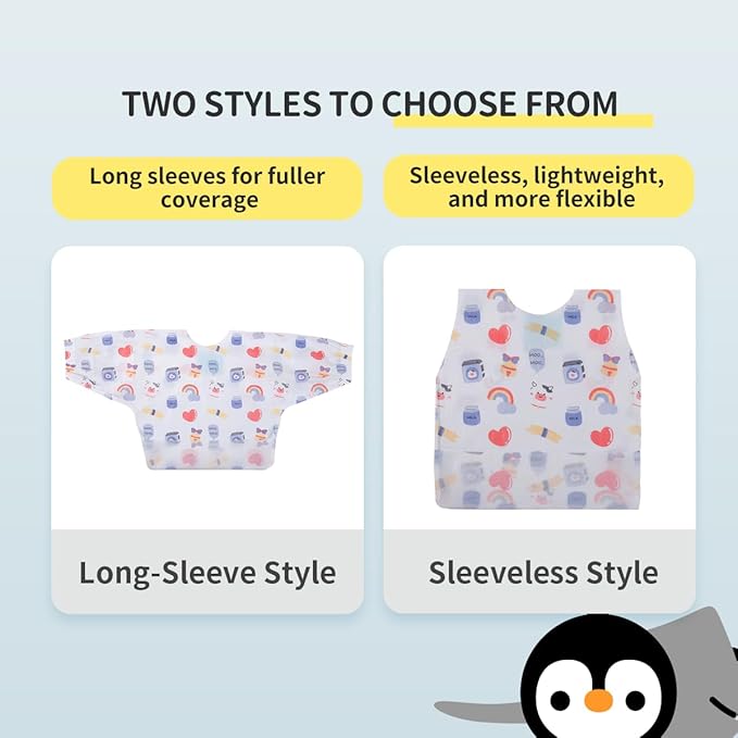 Disposable Baby Gown,20 Pcs Bib Shirt, Individual Pack, 15.35’’ x 14.57’’ Sleeveless Bib, Baby Eating Smock (Blue Dairy Cow, Sleeveless Style)