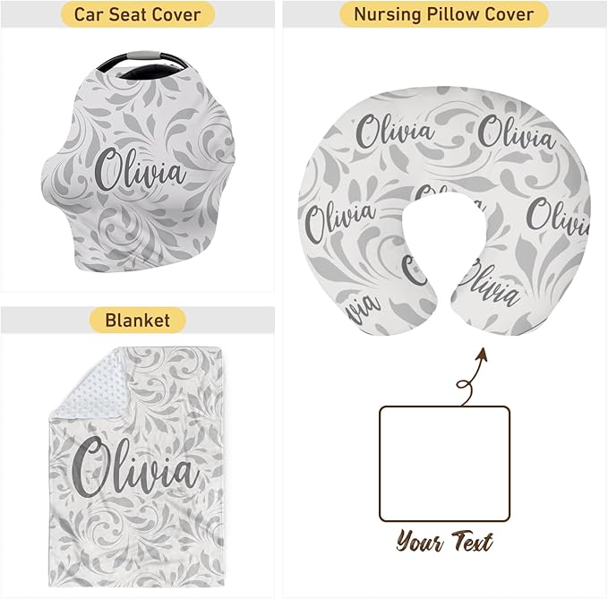 Customizable Flowers Baby Nursing Pillow Cover - Add Your Baby's Name, Ultra-Soft Stretch Fabric, Fits Standard Nursing Pillows, Ideal for Baby Showers Style 19