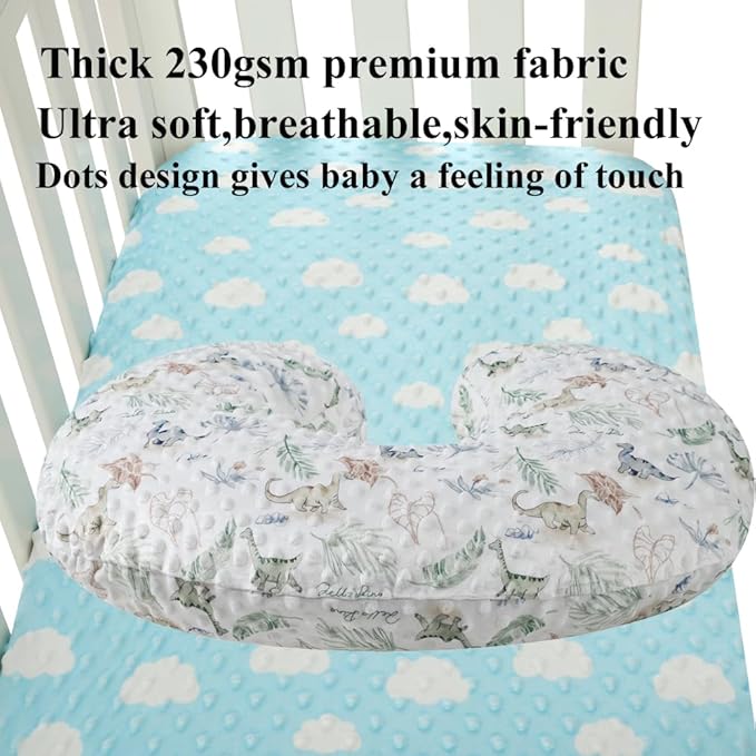 Dot Nursing Pillow Cover Set 2 Pack Nursing Pillow Slipcovers, Ultra Soft Compatible with Boppy Pillow,Standard Pillow for Baby Boy Girl Light Green Dinosaur