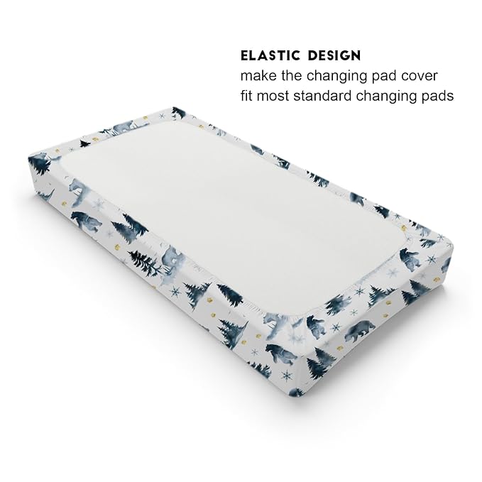 Bear Snow Forest Changing Pad Cover Watercolor Bear Paws Trees Change Table Pad Cover for Baby Boys Girls Soft Breathable Stretchy Snug Fitted Diaper Changing Mat Sheets 32''x16''