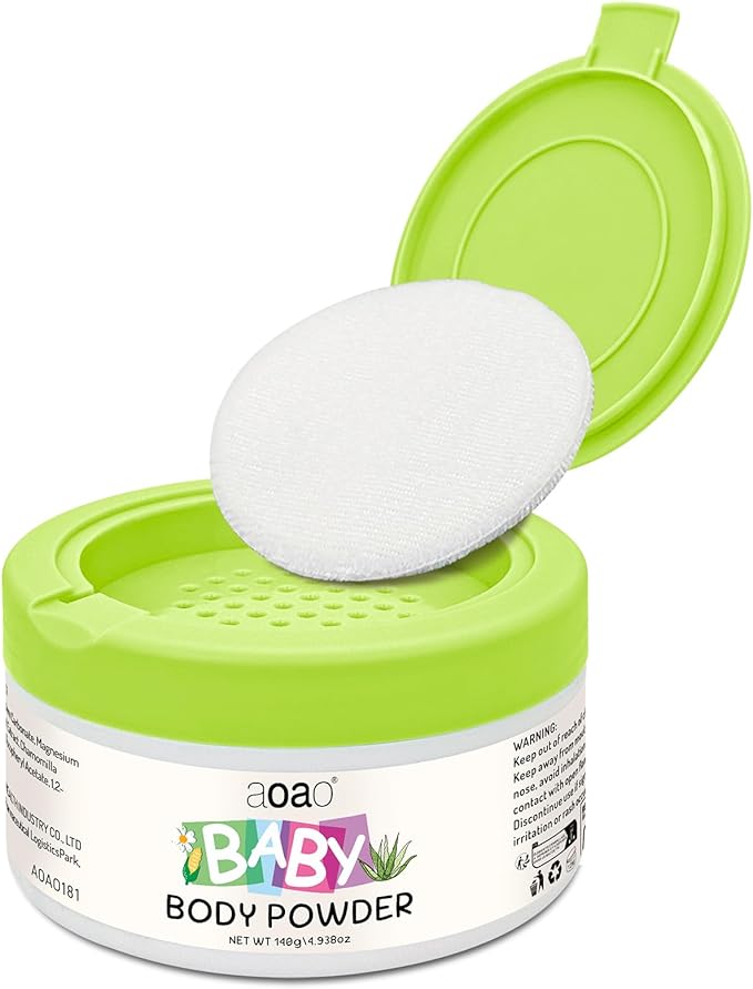 Baby Body Powder with Puff, Talc-Free Cornstarch with Zinc Oxide, Aloe, Vitamin E, Gentle Absorption for Diaper Area & Chafe Protection, Comfort Care for Rash-Prone Skin Wetness & Itch Relief, 5oz