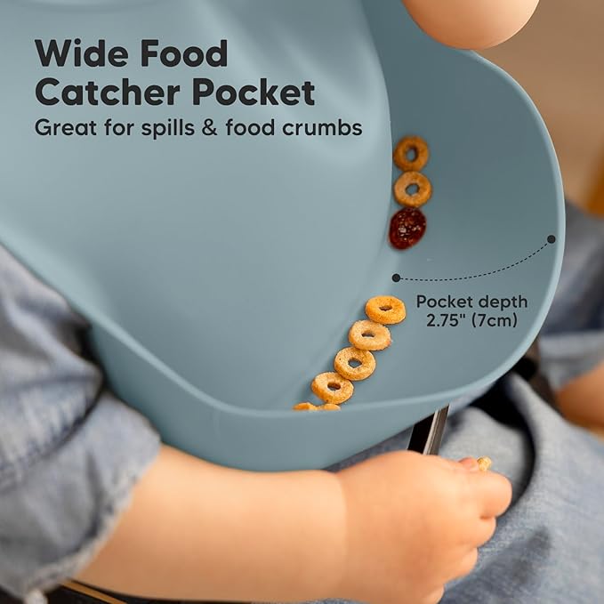 KeaBabies 2-Pack Silicone Bibs for Babies, Toddlers Girl, Boy – Sturdy Food-Grade Baby Bibs for Eating, Large Food Catcher, Clean & Put On Easily, Waterproof Toddler Feeding Essentials (Alps)