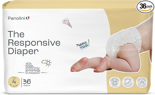 The Responsive Diaper Size 4 (25–35 lbs), 36 Ct Italian Premium Design, Soft, Unscented & Hypoallergenic, 12 Hrs Leak Protection, No-Tape Flexible Fit Pull-Up Disposable Diapers for Babies