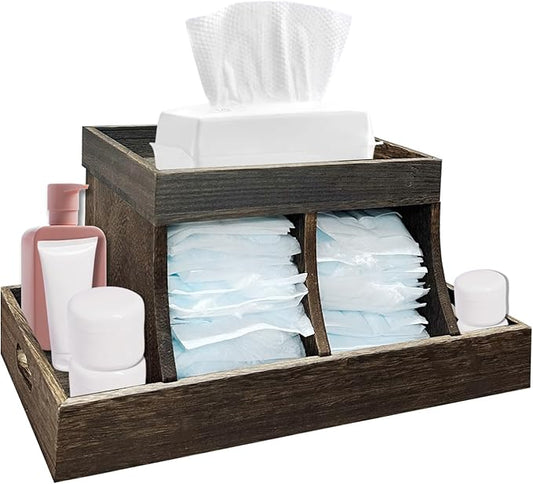 YEXEXINM Diaper Caddy Organizer - Durable Wooden Changing Station Table with Diaper Storage for Wipe Dispenser, Wipe Warmer and Other Diapering Essentials