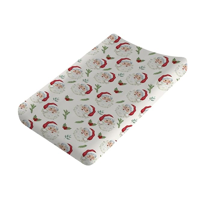 Funny Santa Claus Changing Pad Covers Christmas Cherry Fir Leaves Diaper Changing Table Sheets Cover for Baby Boys Girls Winter Soft Breathable Stretchy Baby Changing Pad Mats 32''x16''