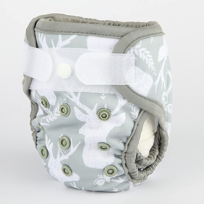 Newborn Baby Cloth Diaper Cover Nappy Hook and Loop (Grey Deer)