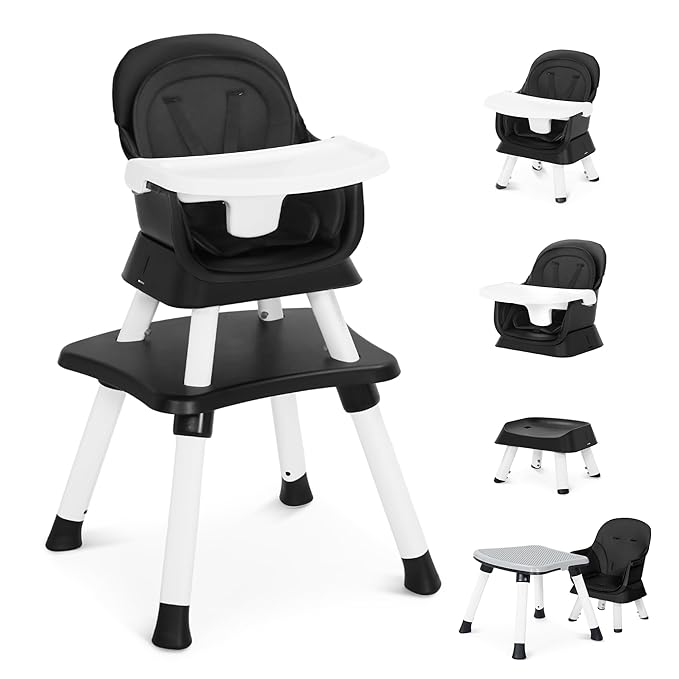 Baby High Chair, 8 in 1 Convertible Highchair, Booster Seat, Building Block/Activity Table, Stool, Feeding Chair with Dishwasher-Safe Tray, High Chairs for Babies and Toddlers (Black)