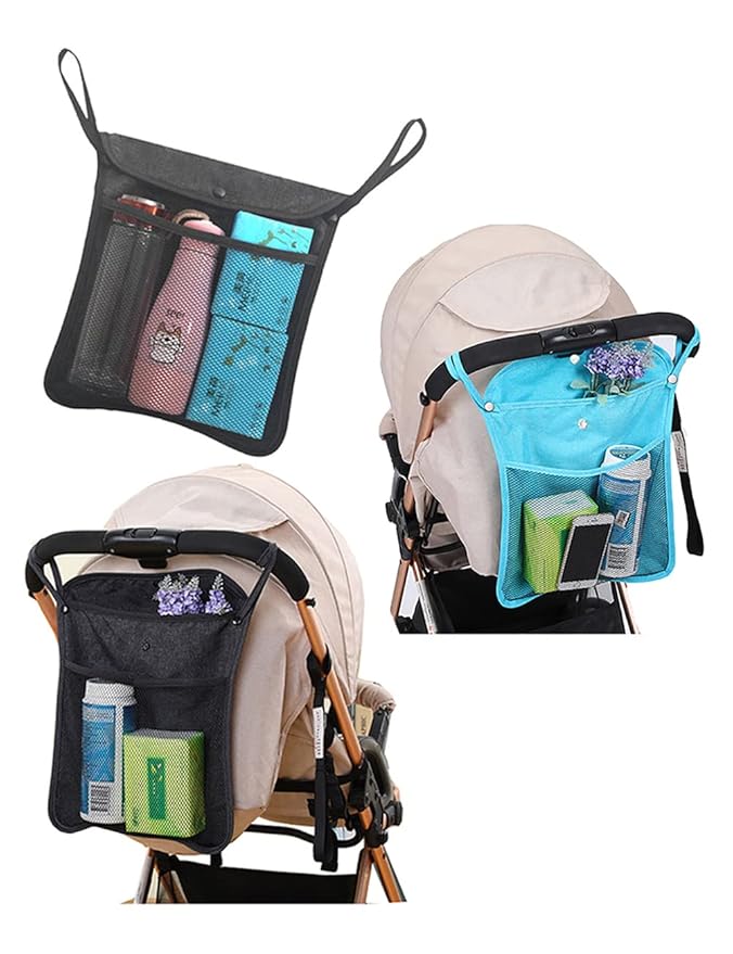 2 PCS PACK Umbrella Stroller Organizer, Black & Sky Blue, Holds water bottles, extra diapers wipes, toddler sweat shirt (Black+Sky Blue)
